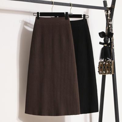 High Waist Pit Knitted Skirt Versatile Classic A-line Straight Skirt for Women's Winter Large Size Fat Mm Slim Mid-length Skirt