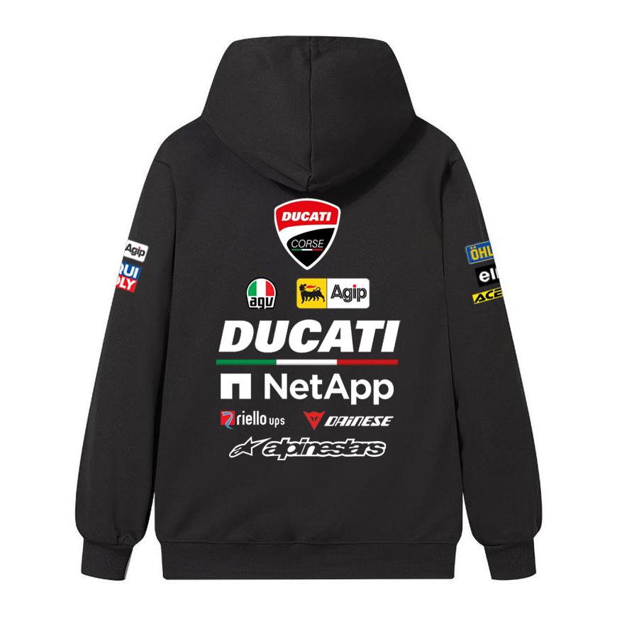 Ducati Felpa Corse MotoGP Racing, Unisex Oversize Streetwear Pullover con Stampa Completa Logo Sponsor