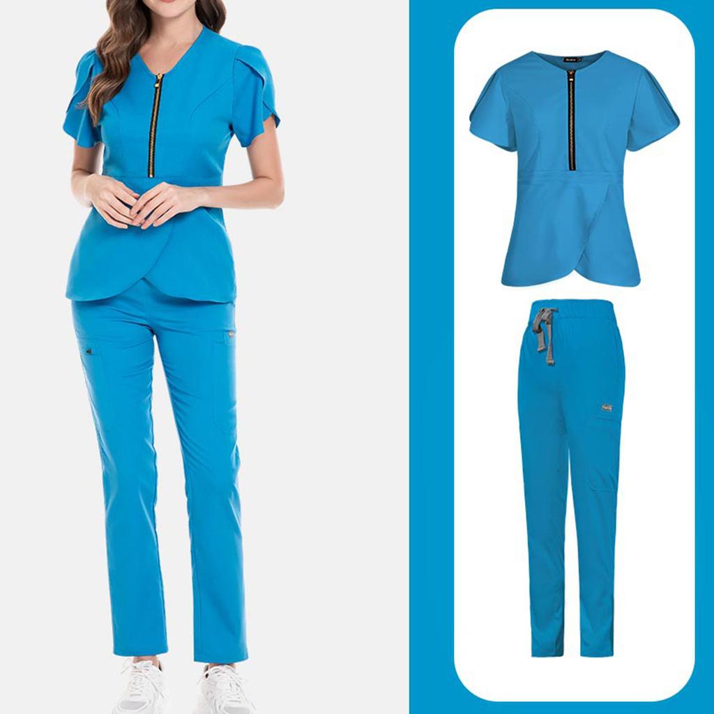 Ladies' Comfortable And Casual Solid Color Short Sleeved Pants Protective Suit Set