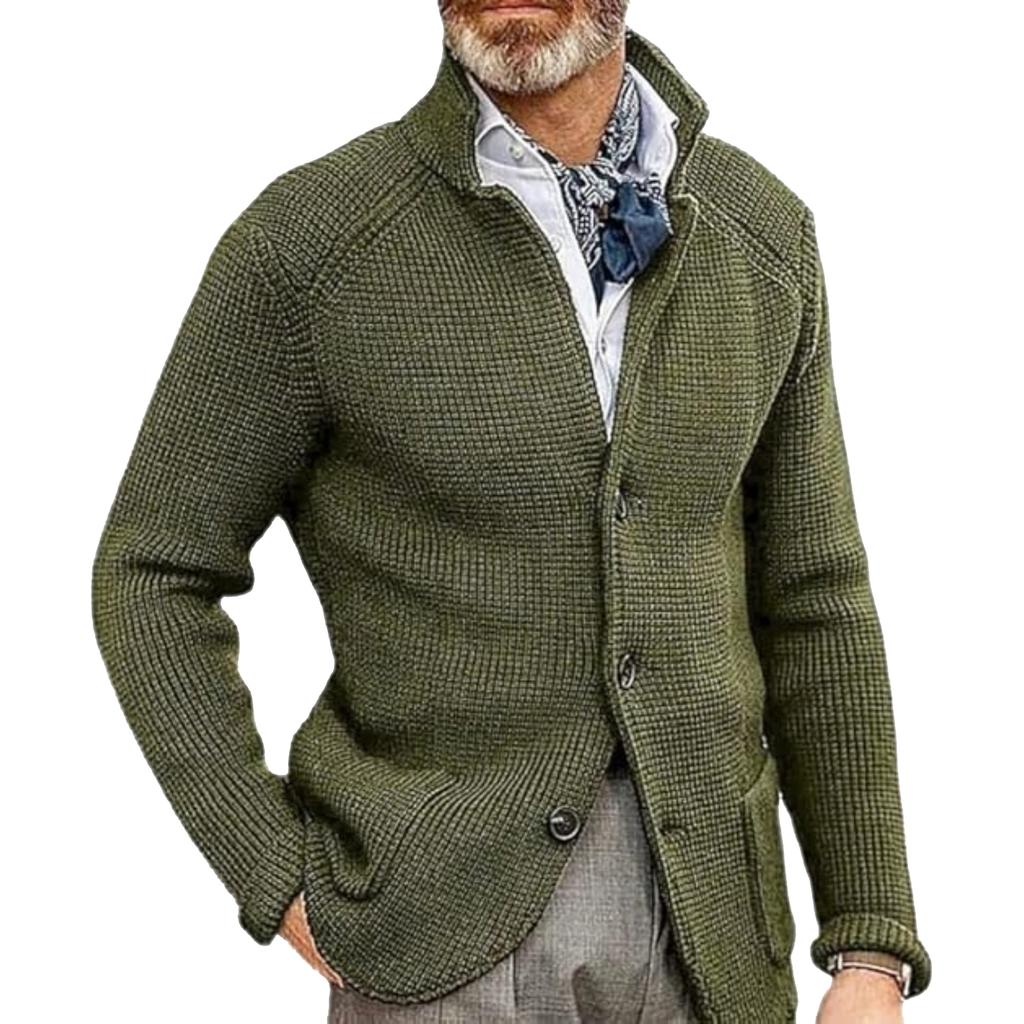 Men's Casual And Trendy Solid-color Warm Sweater Jacket, Men's Long-sleeved Button-up Stand-up Neck Knitted Sweater