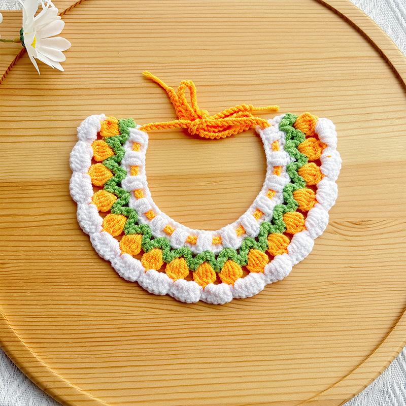 Handmade Woven Flower Pet Collar Adjustable Knitted Scarf for Daily Walking and Spring Outings