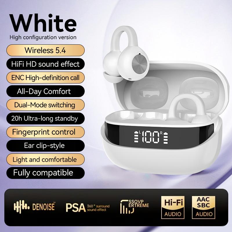 Open Ear Earbuds Clip Bluetooth 5.4 Sports Earphones Digital Display Wireless Headphones Clear Sound Quality For Android iOS  