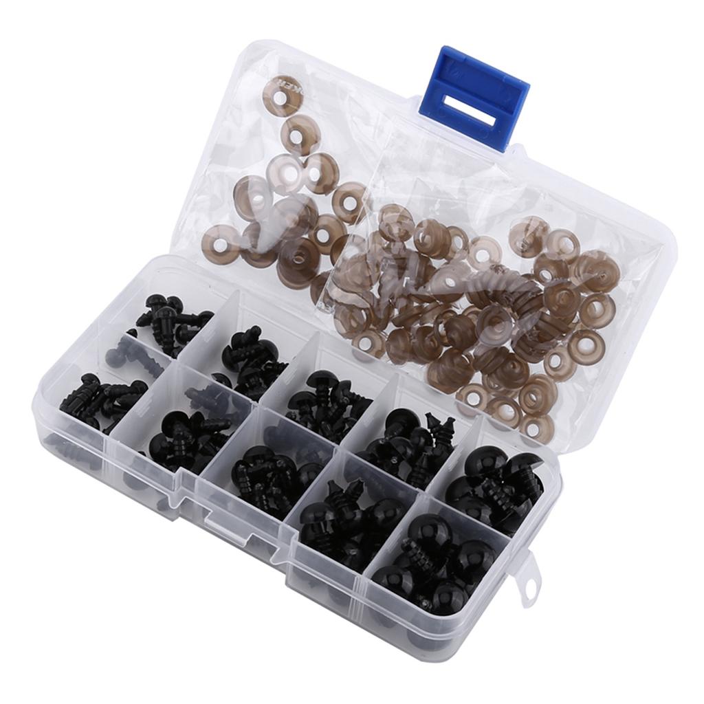 100pcs Black Plastic Toy Eyes for Puppets Dolls Crafts 6-12mm with Gasket Plastic Yarn Eyes Fake Toy 12mm Eye Aniguri   Artcxc 6mm Small Rottweil