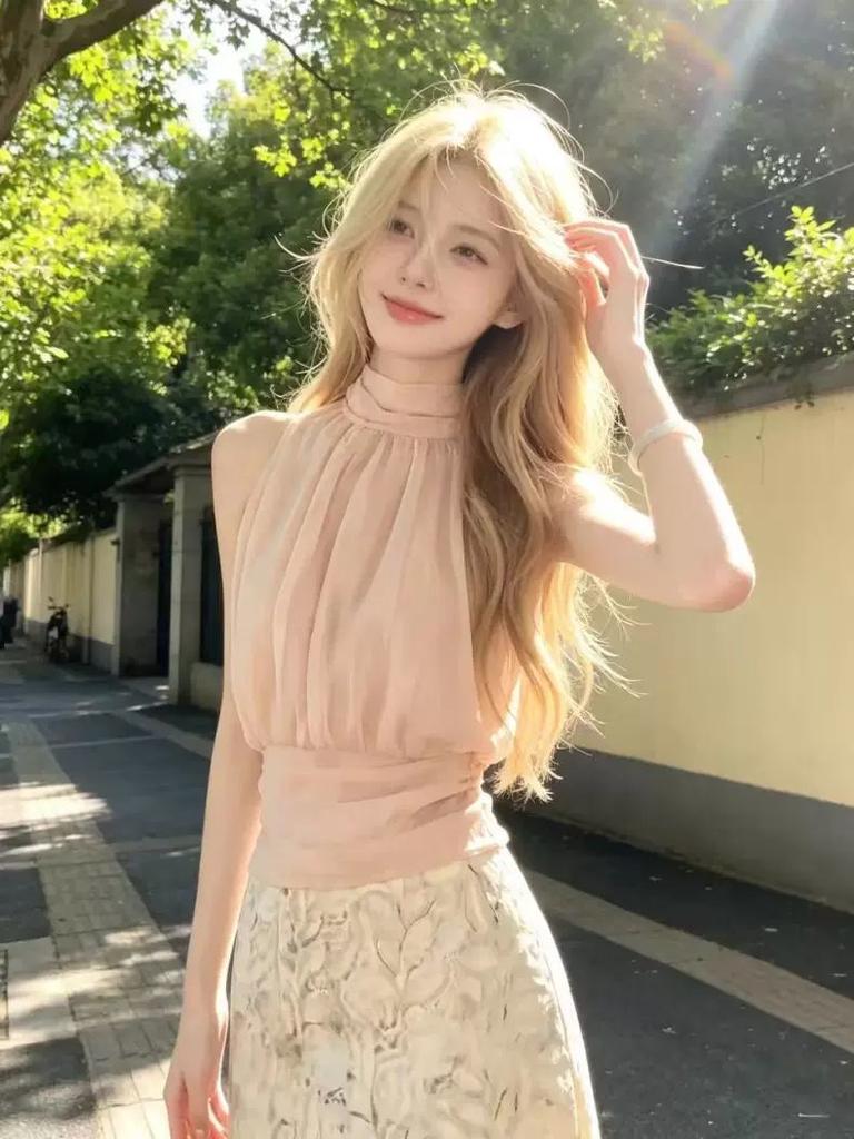 Pink Light Luxury Sweet Daughter Celebrity Vest Women's Summer Waist High Neck Sleeveless Off-the-shoulder Shirt Unique Chic Top