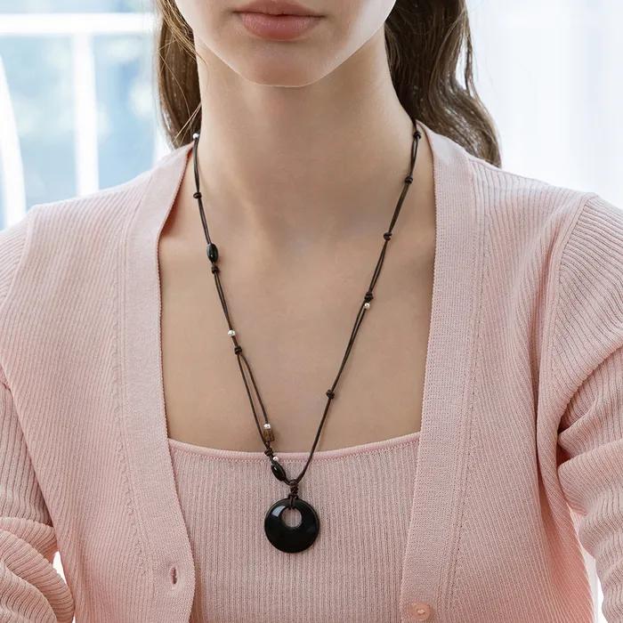 Circle Ring Tide Leather String Long Necklace NZ2538