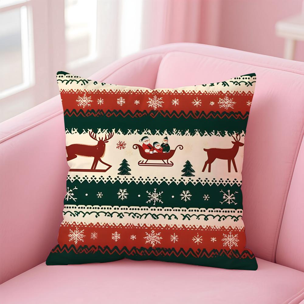 Cchristmas Illustration Cushion Cover Pillowcase Short Plush Invisible Zipper Room Sofa Cushion Cover
