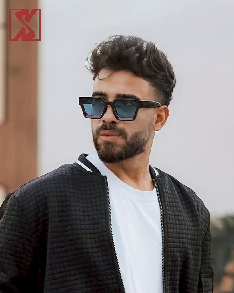 Retro Dicke Rechteckige Sonnenbrille für Männer und Schmale Quadratische Black Tie 90er Jahre Stil [SHEEN KELLY] Frauen, Fassung,