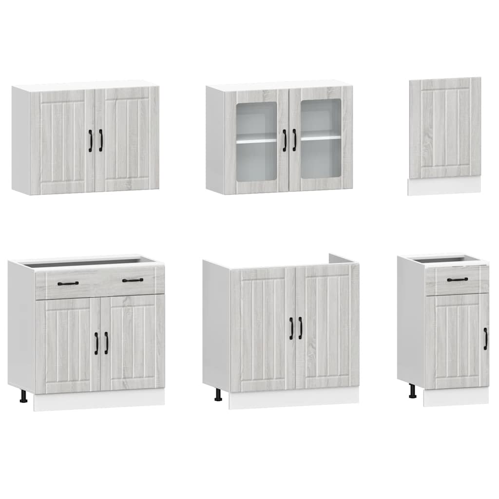 7 Piece Kitchen Cabinet Set Kalmar Grey Sonoma Wood Based Panel