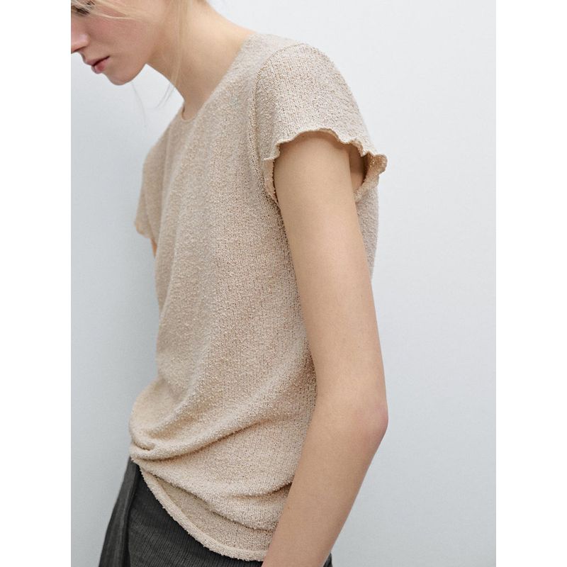 Za2025 Summer New Women Clothes Simple Round Neck Knitted Wooden Ear Short Sleeve T-shirt Top 06298199 806