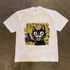 2025 Harajuku Retro Black Cat Printed Tshirt New Hip Hop Kawaii Plus Size Tshirt and Wo Short Sleeved Top