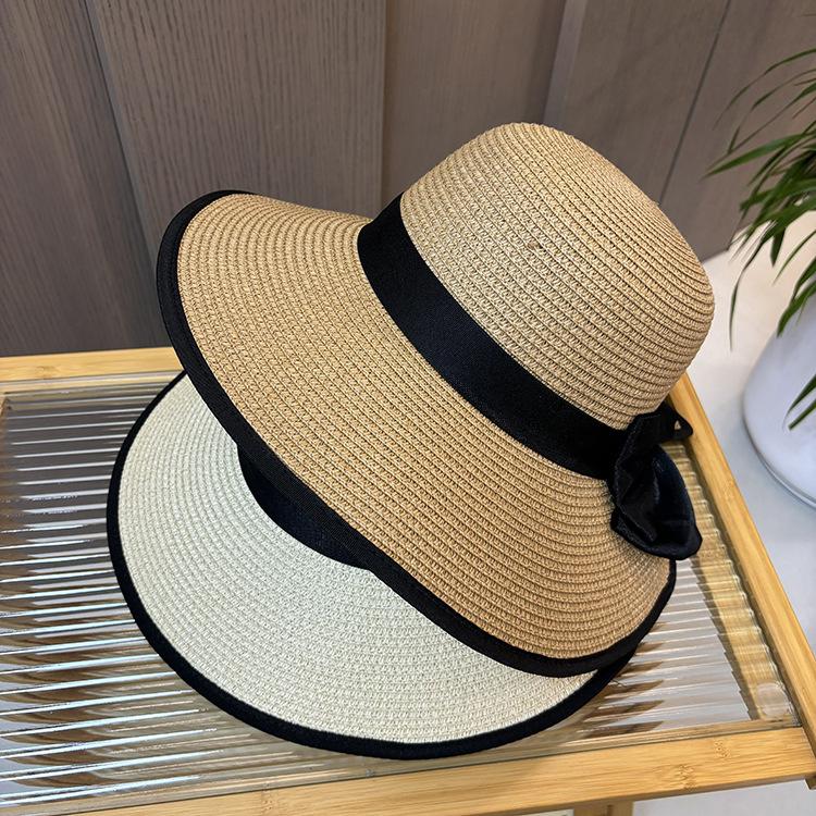 Ladies Big Edge Straw Hat Vacation Sunscreen Beach Hat Bow Split Split Split Bucket Hat UV Protection Sun Hat