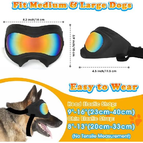 Dog Goggles UV Protection Windproof Dustproof Anti-Fog Dog Sunglasses Large Medium Dogs Lightweight TPE Frame Adjustable Strap