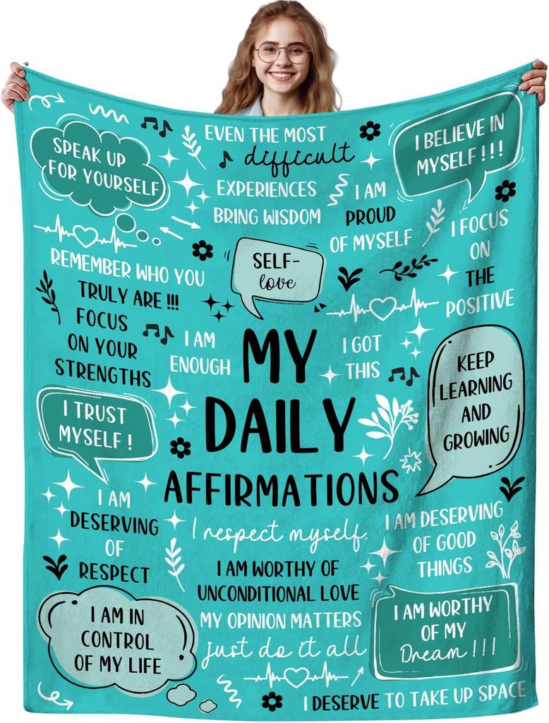 Positive Affirmation Throw Blanket for Stress Relief Inspirational Gifts for Her Him x Motivational Encouragement Messages
