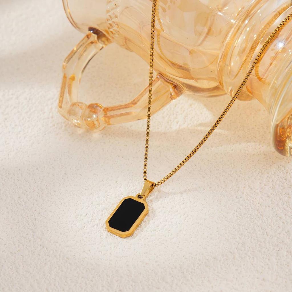 SHIXIN Stainless Steel Simple Square Pendant Necklace Women 18K Gold Plated Exquisite Clavicle Chain Waterproof No Fade Jewelry