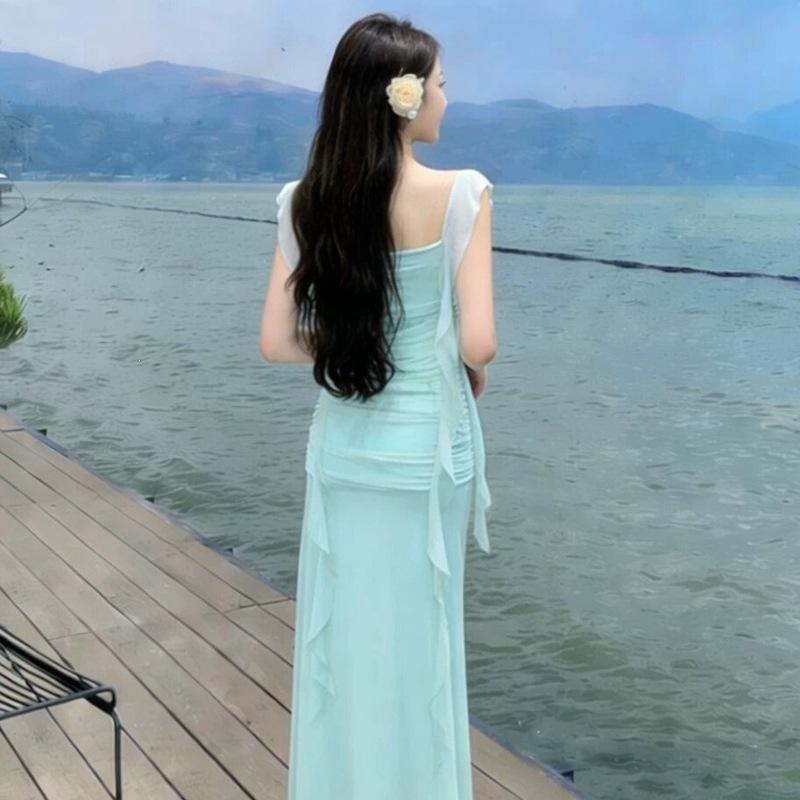 Gentle Temperament Skirt Feeling Beautiful French Niche Covering Meat and Showing Thinness Waist Pure Desire Suspender Fishtail Dress