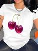 Cherry Print Womens Tshirt Women Loose Comfortable Tee Red Cherries Graphic Daily Streetwear Fashion Soft Top T Shirt