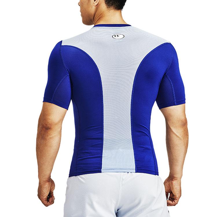 Under Armour Stevig Logo Print Compressie Korte Mouw T-shirt Heren Tops Blauw 1370657-415
