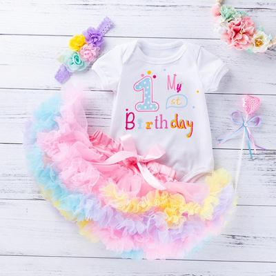 New Style Baby Girl Birthday Outfit: 3-Piece Set with Romper, Short-Sleeved Onesie, and Princess Dress.
