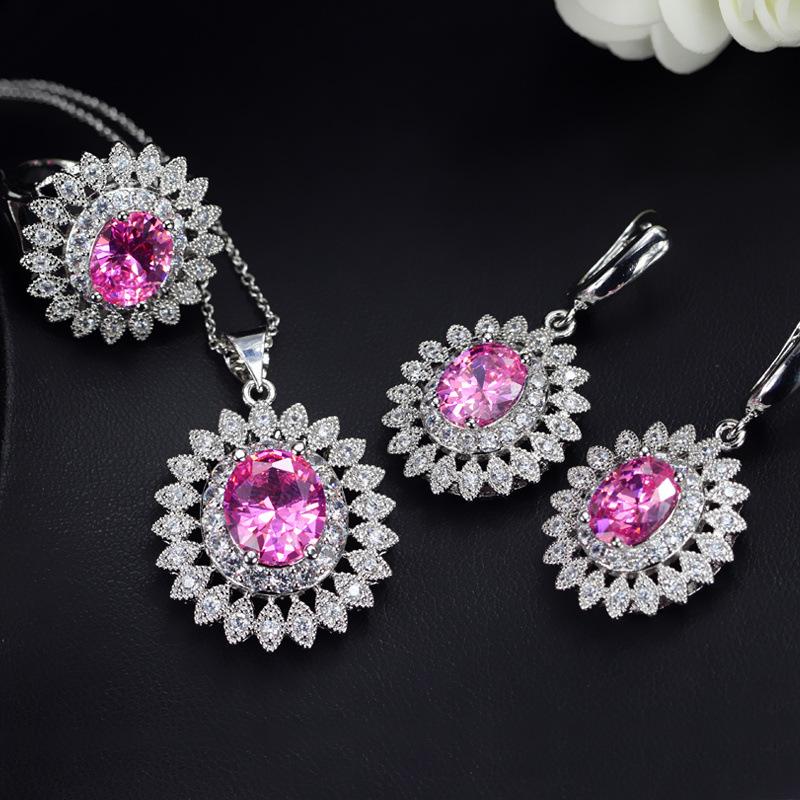 

Multi-Color Optional, Style Sunflower Set Chain, Bridal Zircon Set, Real Gold Color Retention 9
