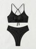 Damski strój kąpielowy Czarny krzyżowy wiązanie na plecach Wysoka talia Hollow Seksowny strój kąpielowy bikini dla kobiet Kostiumy kąpielowe Kostiumy kąpielowe