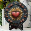 Vintage Heiliges Herz Jesu 7,8 Zoll Runde Wandplakette Gotische Religiöse Kunst Holzdekor Strahlender Sonnenstrahl Rotes Herz