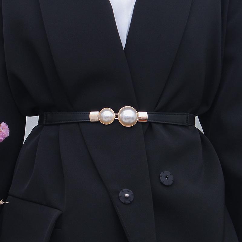 Sweet Pearl Elastic Waistband for Women - Versatile Thin Leather Belt for Skirts & Coats