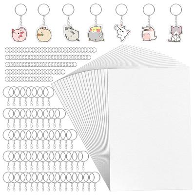 225-teiliges Schrumpfset, bestehend aus 25 Schrumpfpapieren, 100 Schlüsselanhängern und 100 Ringen, Bastelset für Kinder.