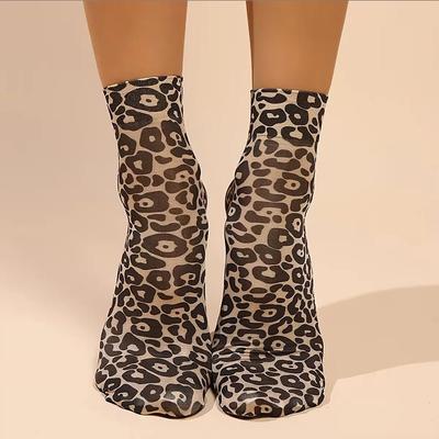 Sommer Einzelne Schuhe Kurze Strümpfe Hochelastisch Bequem Atmungsaktiv Ultradünn Leopardenmuster Großer Blumendruck Kurze Socken