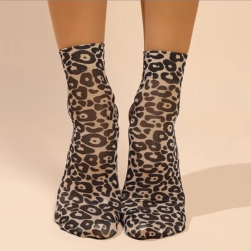 Summer Single Shoes Short Stockings High Elastic Comfortable Breathable Ultra Thin Leopard Large Flower Print Short Socks
