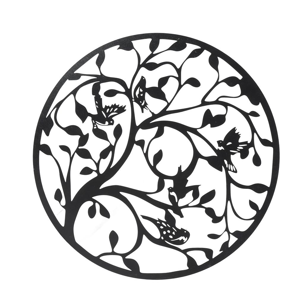 11.81inch Tree Of Life Wall Art Black Coating Round Shape Hollow Out Metal Tree Life Wall Hanging Decor