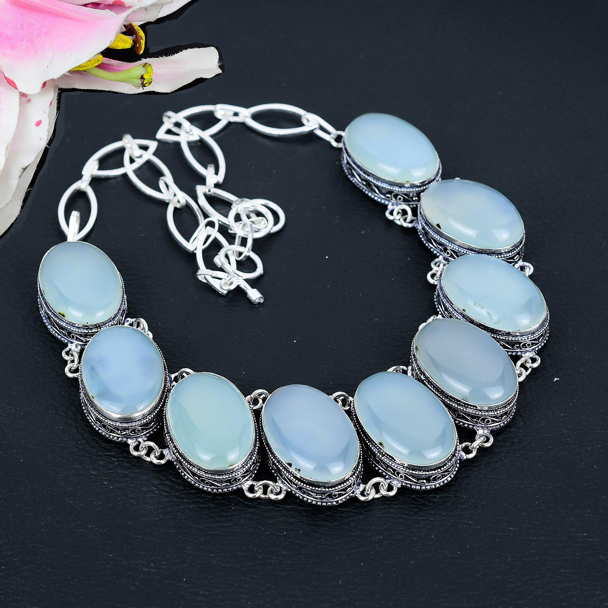 

Aquamarine Gemstone Handmade 925 Sterling Silver Jewelry Necklace 18 KG-1658