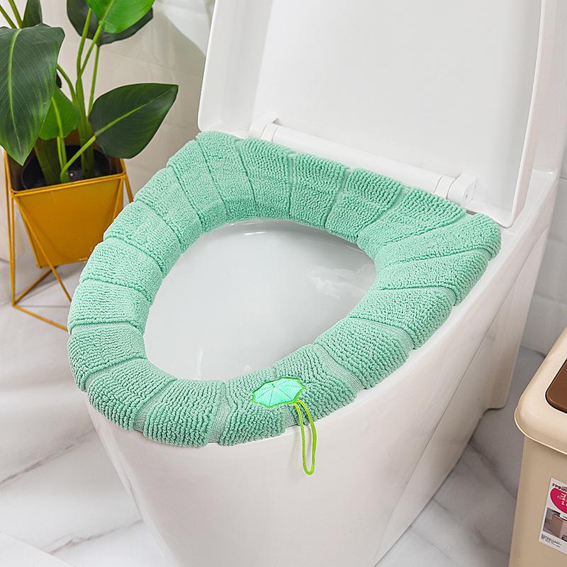 Winter Washable Knitted Toilet Seat Cover - Solid Color Cushion Pad