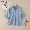 ZANZEA Women Casual Turn Down Collar Loose Short Sleeve Blouse