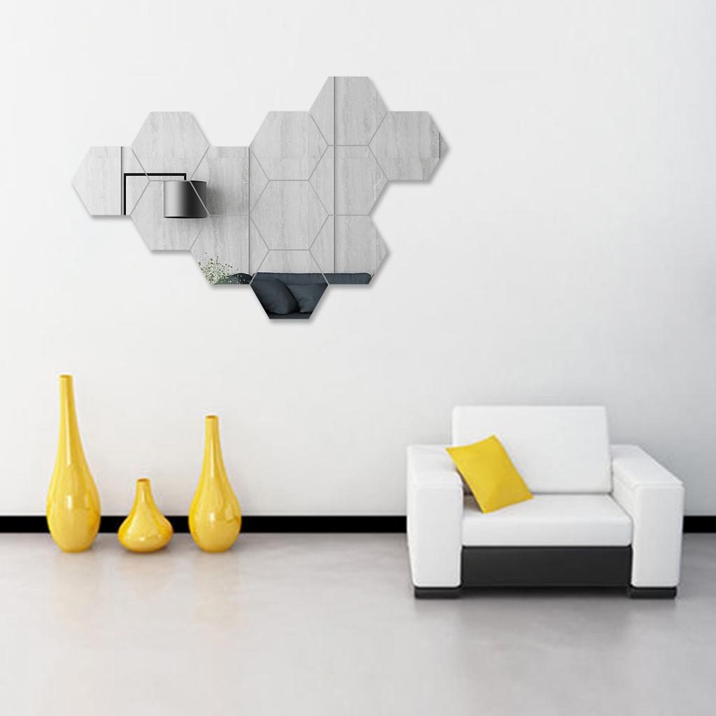 12 Stück Sechseckspiegel Geometrischer Sechseckspiegel Selbstklebende Acrylspiegel Wandaufkleber für Zuhause Wohnzimmer Schlafzimmer Dekor