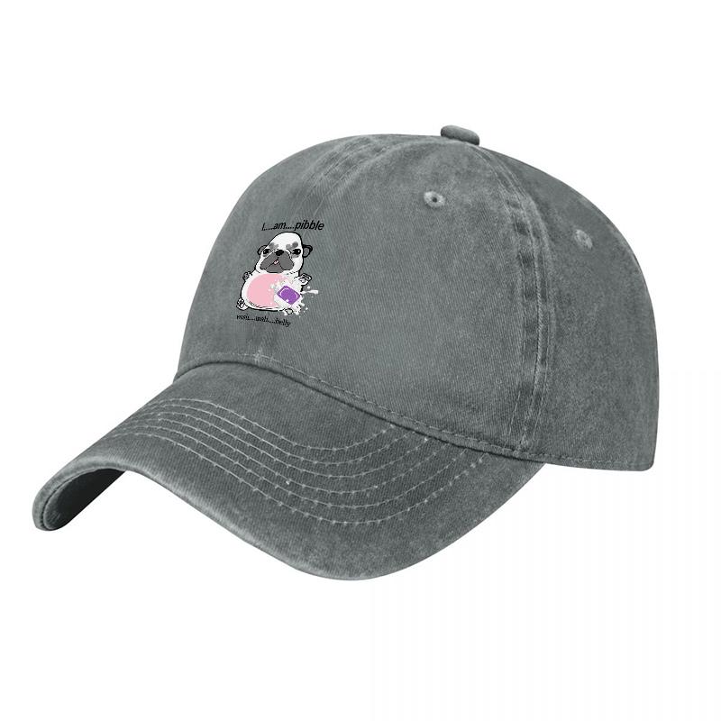 Pug Dog Patch Design Washed Cotton Baseball Cap Classic Black Adjustable Hat for Unisex and Women Casual Streetwear Style