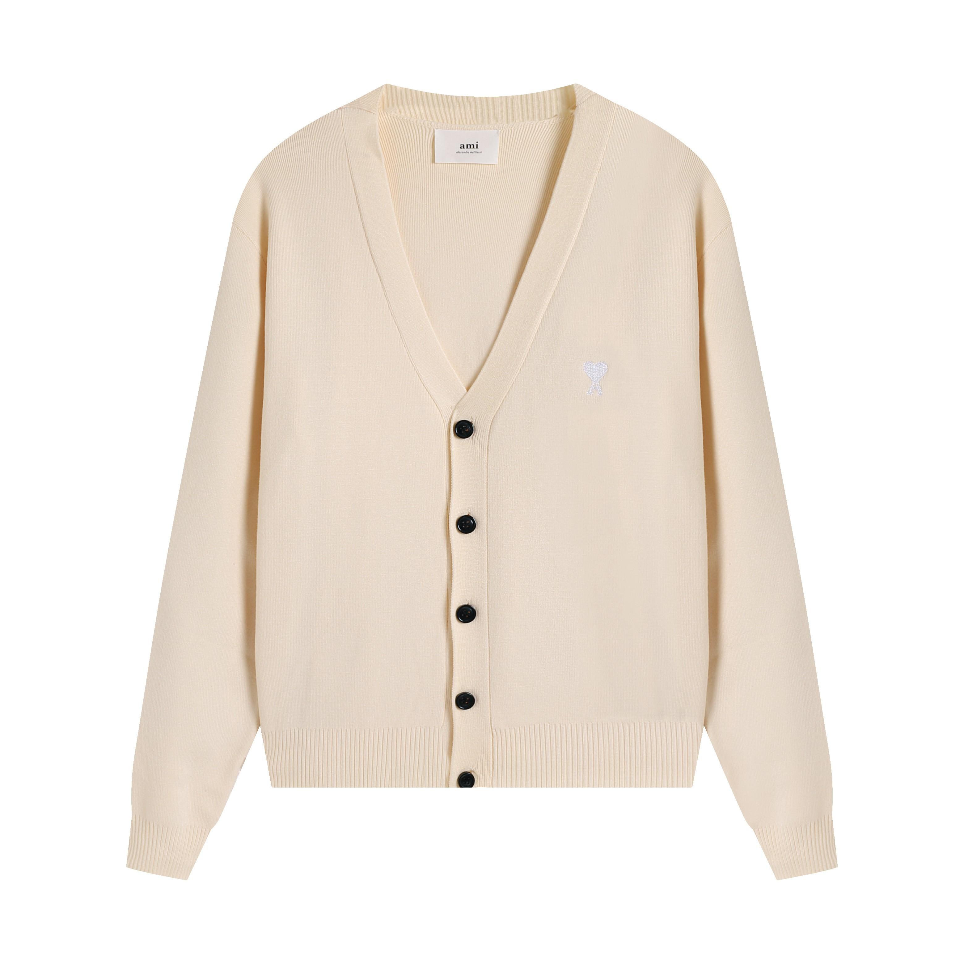 

AMI Осень-Зима Новинка Маленькое Белое Сердце Альпака Шерсть Смешанный Мягкий и Липкий Вязаный Кардиган Круглый Вырез Облако Свитер Пальто с Карманами XL