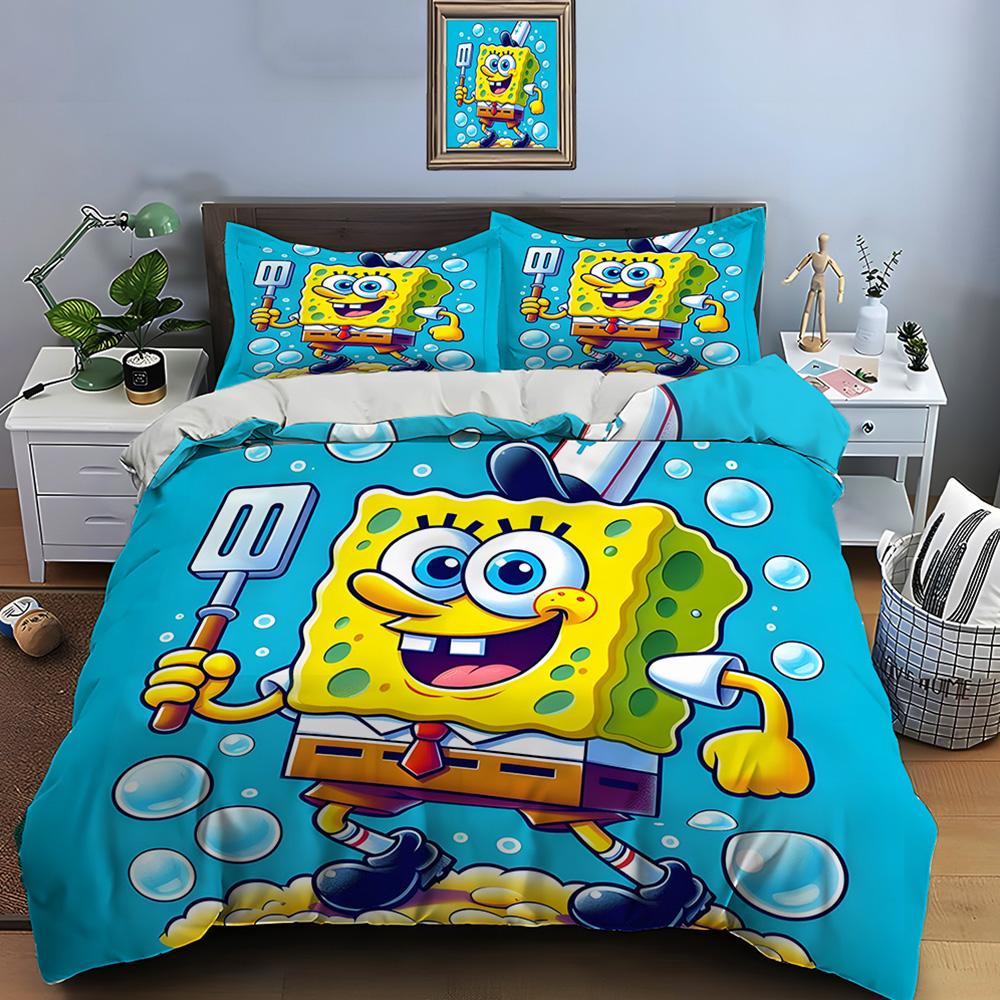 Multiple Sizes Spongebob Cartoon Print Bedding Set 1 Duvet Cover 2 Pillowcases Adult And Kids Bedding Set Luxury Gifts