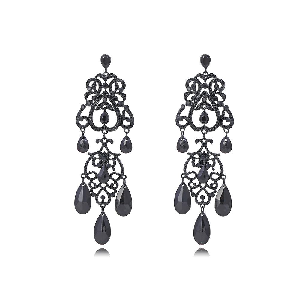 

Metal Black Hollowed Out Rhinestone Geometric Dangle Earings for Women New Minimalist Design Zircon Party AccessoriesZAA чёрный