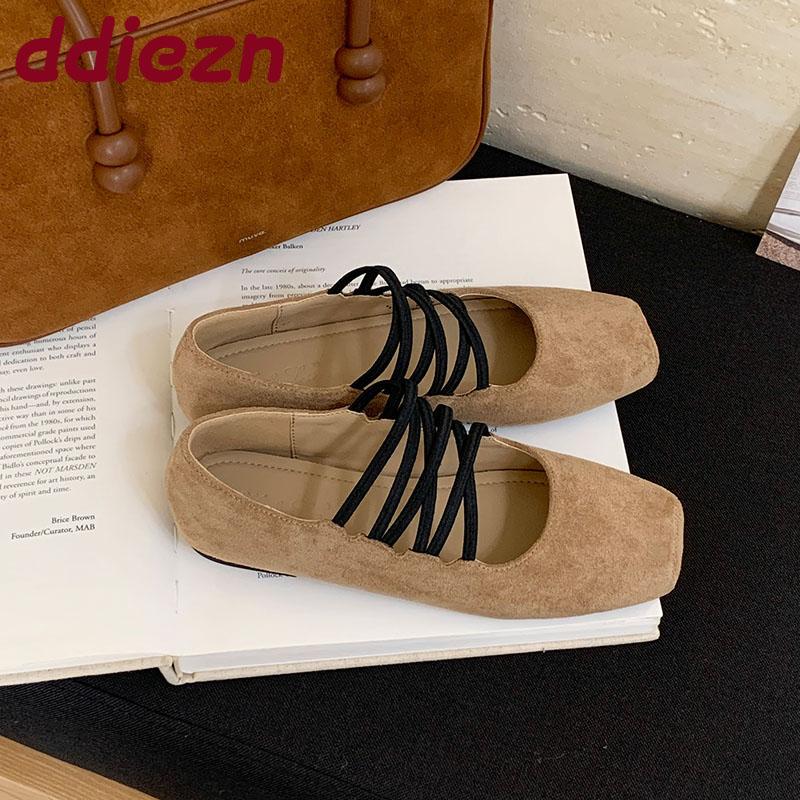 Fashion New Fashion Shallow Ladies Ballet Flats Shoes Casual Female Square Toe Footwear Elastic Band Women Flats Slip On Shoes lady