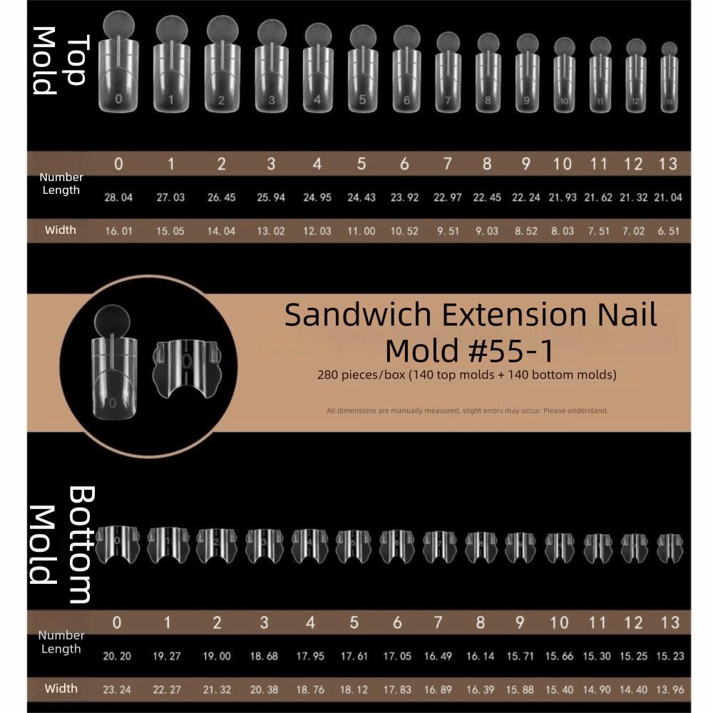 280pcs 14 Sizes Sandwich Dual Nail Forms Square Oval Acrylic Nail Extension  for Manicure Tools