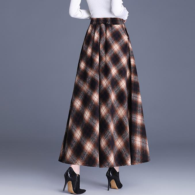 Tooxika New Oversized Woolen Half Skirt For Women With High Waisted Contrasting Plaid Hem Skirt