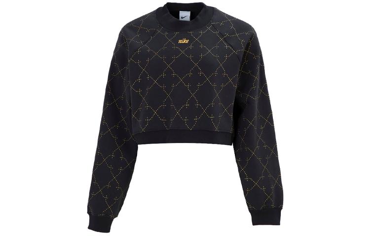 Nike Women ss Sporty Fleece Cropped Crewneck Pullover Sweatshirt Black DM7281-010 L