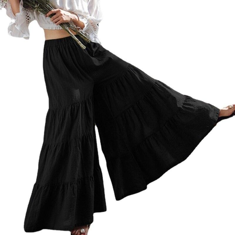 Casual Comfortable Wide Leg Pants Fashion Elastic Waist Pleated Cake Skirt Trouser Summer Folds Loose Solid Pants Pantalon 25736