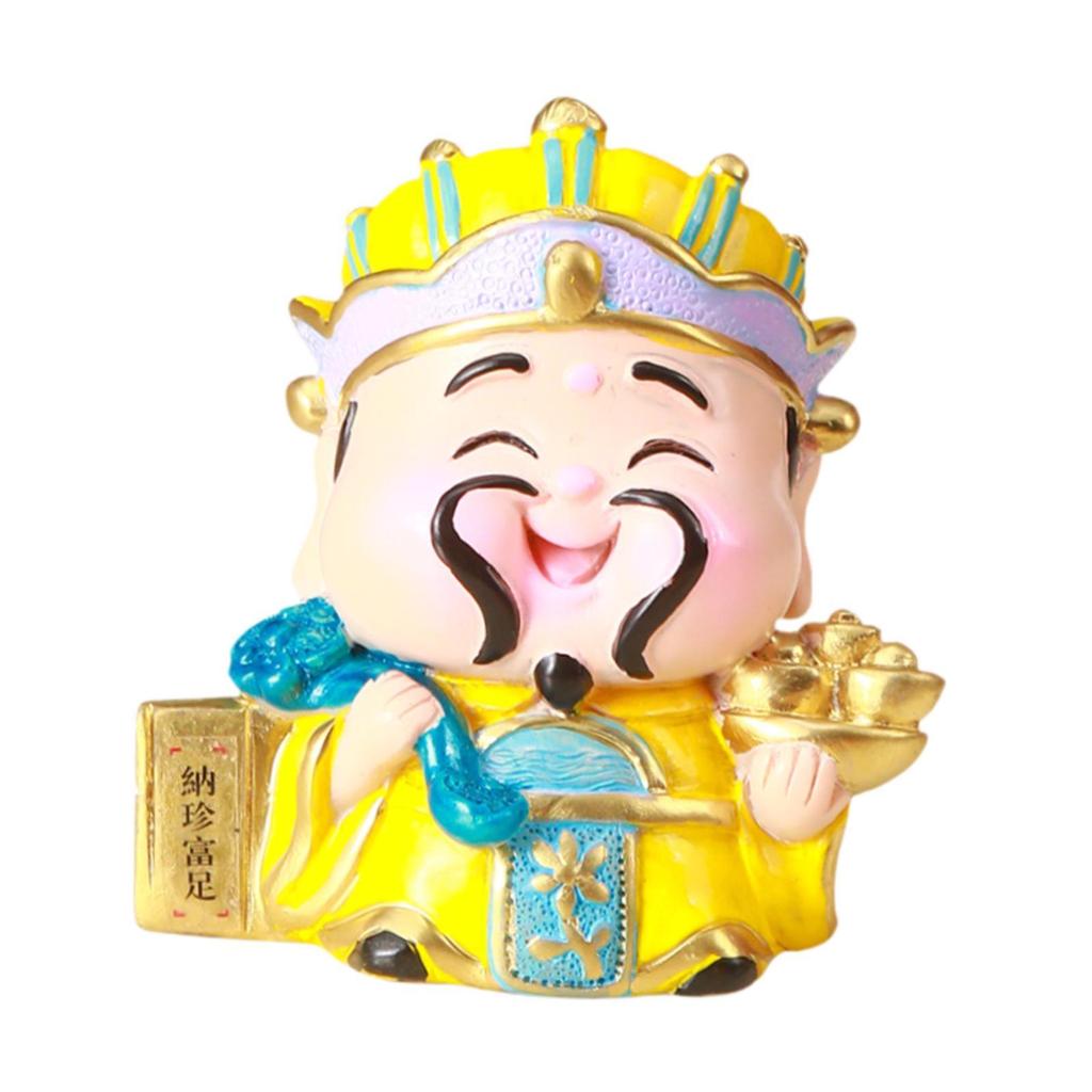 Cartoon God of Wealth Figurine Cute Decorative Tabletop Decoration Feng Shui Statue for Bookshelf Living Room Hotel Office Table