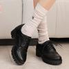 Large Size Small Leather Shoes Spring and Autumn Platform Thick Heel Medium High Heels Retro Front Lace-up  Shoes