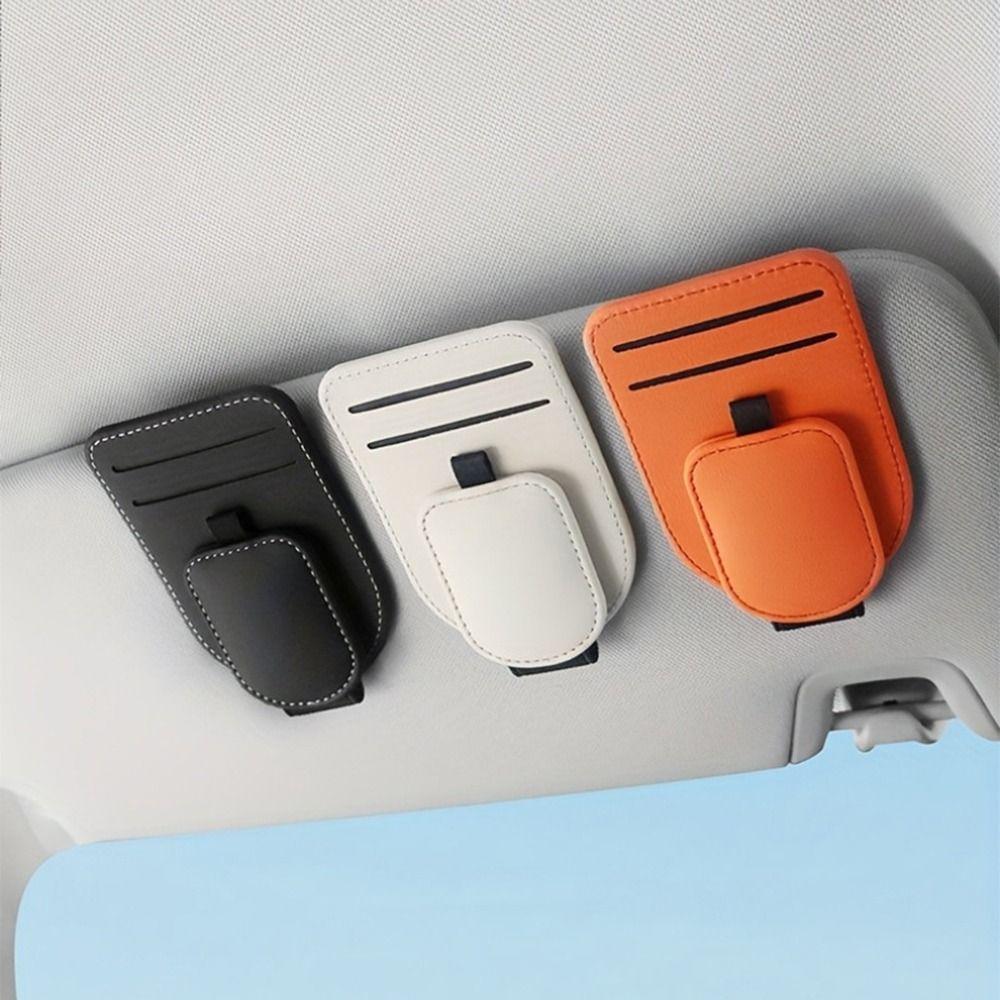 Magnetic Clip Magnetic Car Eyeglass Clips PU Leather Car Sunglasses Holder Auto Accessories