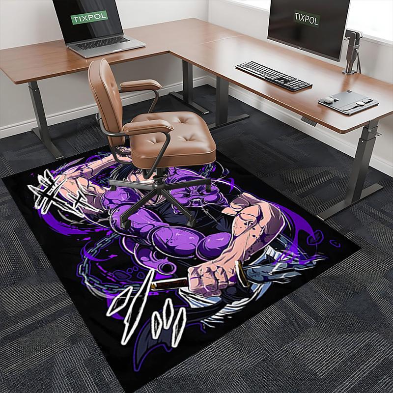 1pc Anime Cartoon Design Chair Mat - Purple Muscular Character with Chains Office Desk Rug, Non-Slip Carpet for Home Decor, Suitable for All Seasons,
