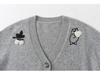 Women's Embroidered V-Neck Cashmere Cardigan - Trendy Autumn/Winter Style, Thick Knitted Outerwear