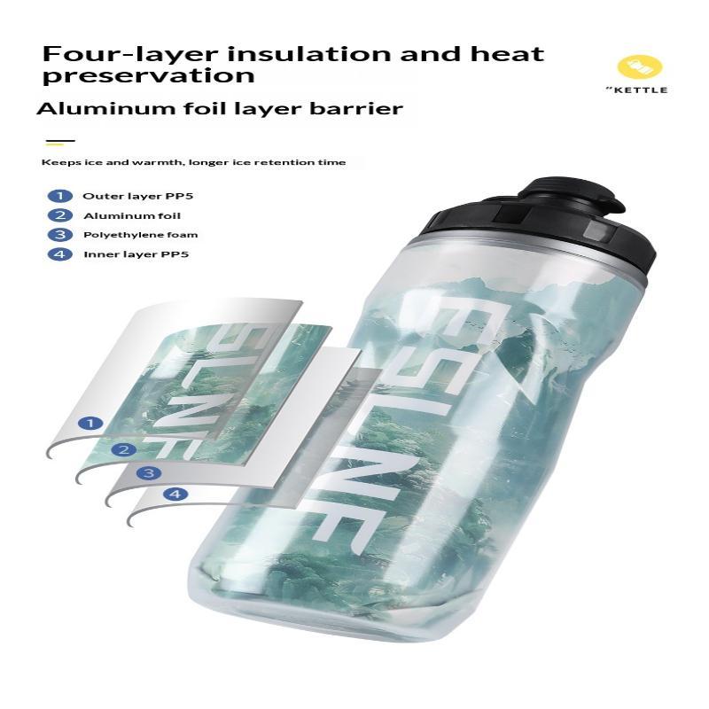 610ml Insulated Bike Water Bottle PP Heat & Cold Retention Leakproof Reusable Drink Cup for Picnic Camping Cycling