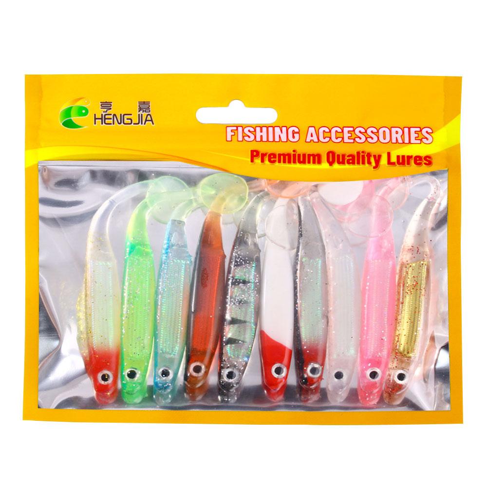 HENGJIA 10pcs/bag Soft Fishing Lure Set 10cm T-Tail Silicone Baits Artificial Swimbait Wobblers for Saltwater Freshwater Fishing